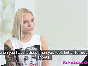 FemaleAgent tattooed towheaded makes a sexual deal